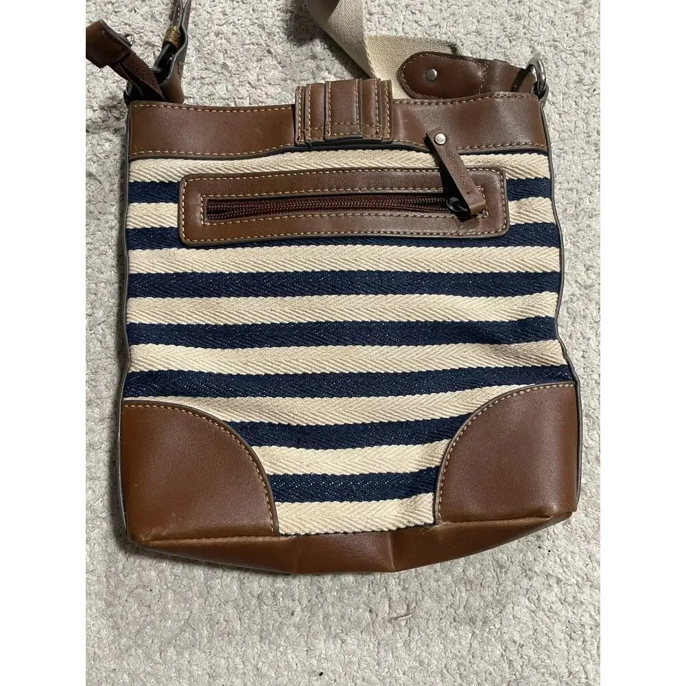 Ralph Lauren Chaps Crossbody Purse Bag Striped White Blue Tan Shoulder